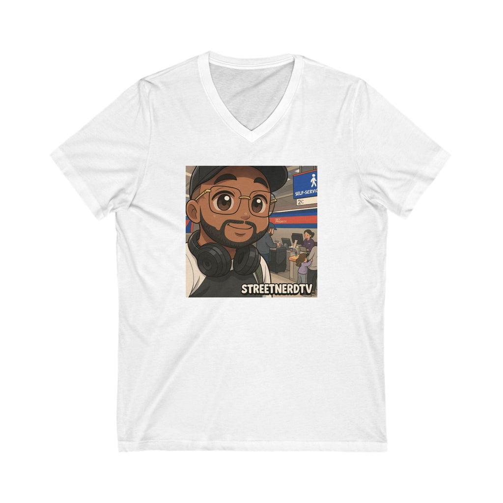 Street Nerd TV Unisex V-Neck Tee, Podcast Merchandise, Casual Wear, Unique Graphic T-Shirt, Gift for Fans, Everyday Comfort